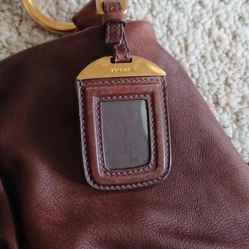 PRADA coffee brown calfskin Hobo Bag